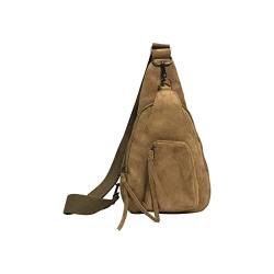 Reine Farbe Kunstleder Samt Retro Damen Hüfttasche Tasche Crossbody mit Quaste für Dame Schulter Tragetasche für Frauen Multi Pocket Brusttasche, khaki, Einheitsgröße, Traditionelle Rucksäcke von UIFLQXX