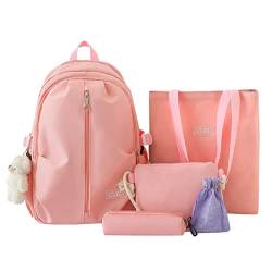 UIFLQXX Damen-Rucksack-Schultaschen-Set, 5-teilig, Rucksack + Tragetasche + Geldbörse + Federmäppchen + Musselintasche, Reisetasche, Laptoptasche, Rucksack für Schule, Arbeit, für Frauen mit von UIFLQXX