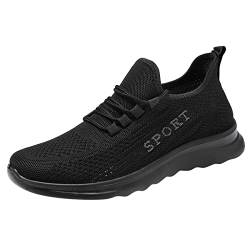 UIFLQXX Herren-Schlupfschuhe, einfach anzuziehen, Sport- und Outdoor-Schuhe, Laufschuhe, rutschfeste Kochschuhe, Luftpolster, Walking, Fitness, leichte Sportschuhe, Herren-Sneaker, Schwarz , 42 1/3 EU von UIFLQXX