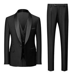 UIFLQXX Herrenanzug, 3-teilig, schmale Passform, Übergröße, Business, Hochzeit, formelles Abendessen, Smoking, Anzug für Herren, klassisch, Weste, Hose, Set, Partykleidung, Schwarz , XXXXL von UIFLQXX