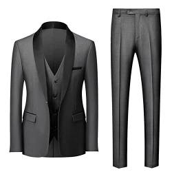 UIFLQXX Herrenanzug, 3-teilig, schmale Passform, Übergröße, Business, Hochzeit, formelles Abendessen, Smoking, Anzug für Herren, klassisch, Weste, Hose, Set, Partykleidung, grau, XXXXL von UIFLQXX