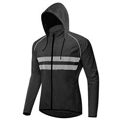 UIHECTA Fahrradjacke Herren Windjacke Wasserdicht Atmungsaktiv - Fahrrad Regenjacke Windbreaker mit Kapuze, Sportliche Reflektierend Leichte Laufjacke für Radfahren MTB Laufen Wandern,Schwarz,M von UIHECTA