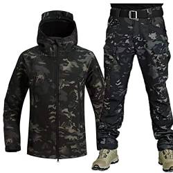 UIHECTA Softshelljacke FüR Herren, Tarnanzug In MilitäRuniform, Taktische Jacke Und Hose, Wasserdichte Tarnuniform, Mit Kapuzenpullover, Leicht, Draussen,002,SIZE: 3XL von UIHECTA