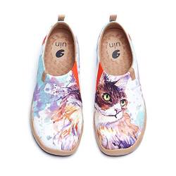 UIN Curl Cat Damen Katze Painted Slip On Schuhe Lässiger Reiseschuhe Segelschuhe Leicht Loafer Schuhe Canvas（41） von UIN