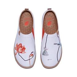 UIN Damen Kunstgemalte Reiseschuhe Slipper Casual Loafers Leichter Komfort Mode Sneaker Toledo Ⅰ Lotusblume und Vogel (38) von UIN