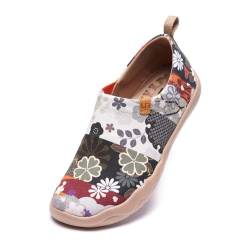 UIN Damen Schwarz Slip On Schuhe Blume Canvas Wanderschuhe Sneaker Leicht Loafer Shoes Reise Schuhe Segelschuhe Hana(40) von UIN