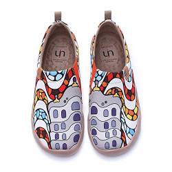 UIN La Pedrera Damen Gemalte Segeltuchschuhe Loafer Schuhe Slip On Schuhe Leicht Sneaker Schlupfschuh Canvas Weiß (41) von UIN