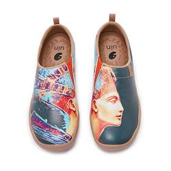 UIN Nefertiti Damen Mikrofaser Leder Painted Slip On Schuhe Lässiger Reiseschuhe Segelschuhe Blau（39） von UIN