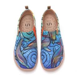 UIN Porpoise Damen Wanderschuhe Bemalte Delfin Slip On Schuhe Leicht Sneaker Schlupfschuh Gemütlich Reise Schuhe Canvas Blau（39） von UIN