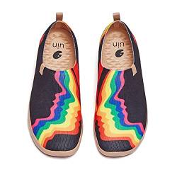 UIN Rainbow Glory Damen Wanderschuhe Bemalte Slip On Schuhe Gemütlich Reise Schuhe Leicht Loafer Schuhe Gestrickt Mehrfarbig Schwarz(37.5) von UIN