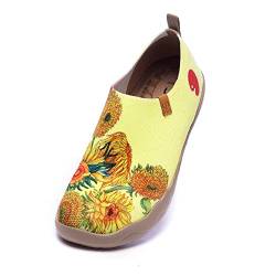 UIN Sunflower Damen Sonnenblume Wanderschuhe Bemalte Slip On Schuhe Leicht Sneaker Schlupfschuh Gemütlich Reise Schuhe Gestrickt Gelb（41） von UIN