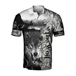 Animal Wolf 3D-gedrucktes Herren-Poloshirt Sommer Kurzarm T-Shirt Streetwear Casual Mode Männer Jagd Tops, Poloshirt 1, M von UIOKLMJH