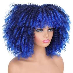 Frauen Kurze Haare Lockige Perücke Cosplay Synthetische Natürliche Perücken Leimlos 1B Blue 16inches#1 PC von UIOKLMJH