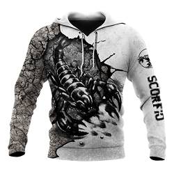 Herren Casual 3D Druck Schwarz Hoodies Skorpion Tattoo Mann Pullover Kapuze Sweatshirt Hip Hop Jacke Unisex Streetwear, Hoodies, XXXX-Large von UIOKLMJH