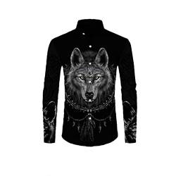 Herren Herbst Wolf Tier Muster 3D Gedruckt Shirts Casual Langarm Blusen Streetwear Oversize, Farbe: 18, S von UIOKLMJH