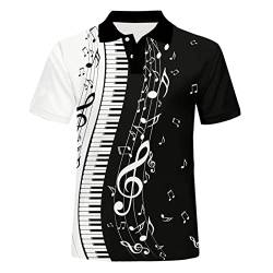 Herren-Poloshirt, 3D-Druck, Motiv: Klaviertasten, lässiges Poloshirt, kurzärmeliges Oberteil, Shirt-Kleidung, Klavier, M von UIOKLMJH
