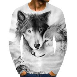 Herren T-Shirt mit Tiermotiv, 3D-Druck, langärmelig, Wolf-Grafik, lange T-Shirts, Muster, Tops für Frauen, beige, L von UIOKLMJH