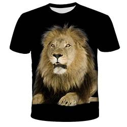 Mode Herren T-Shirts Löwe Muster 3D Druck T-Shirt Sommer Casual Hip Hop Tier Grafik T Shirts Streetwear, Q-12325, L von UIOKLMJH