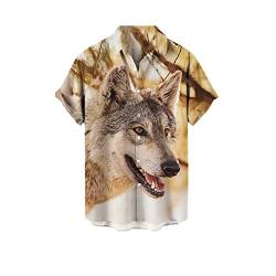 Mode Herren Tier Wolf Tattoo 3D Druck Kurzarm Hemd Hawaii Strand Rot Muster Freizeithemd, 165, XL von UIOKLMJH