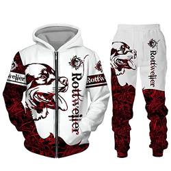 Rottweiler Hund 3D gedruckt Hoodie Anzug Männer Herbst Casual Sweashirts Sweatpants Männer Mode Trainingsanzug Set, 165635, XL von UIOKLMJH