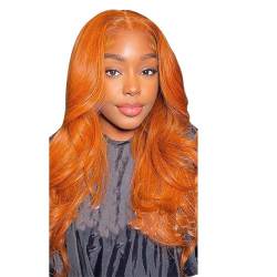 Spitzenperücken Synthetische Gewellte Transparente Spitzenperücke T Teil Leimlose Vorgezupfte Perücken Orange Lace Wig#20inches#13X4X1 Lace Wigs von UIOKLMJH