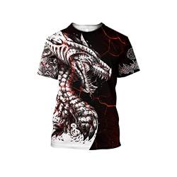 T-Shirt für Herren mit schwarz-weißem Tattoo-Drachen, 3D-Druck, Harajuku, kurzärmelig, Unisex, lässige Oberteile, T-Shirt, L von UIOKLMJH