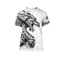 T-Shirt für Herren mit schwarz-weißem Tattoo-Drachen, 3D-Druck, Harajuku, kurzärmelig, Unisex, lässige Oberteile, T-Shirt2, 3XL von UIOKLMJH