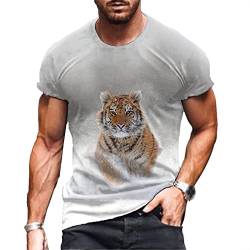 T-Shirt mit Tiermotiv, Baumwolle, für Herren, Sommer, modisch, Rundhalsausschnitt, kurzärmelig, 3D-Druck, T-Shirt, 300740, XXL von UIOKLMJH