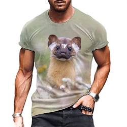 T-Shirt mit Tiermotiv, Baumwolle, für Herren, Sommer, modisch, Rundhalsausschnitt, kurzärmelig, 3D-Druck, T-Shirt, 300750, XXL von UIOKLMJH