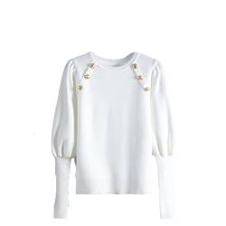 UIOKLMJH Frauen Herbst Winter Oansatz Taste Pullover Frauen Vintage Lose Lange Hülse Beiläufige Gestrickte Pullover White M von UIOKLMJH