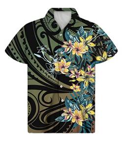 UIOKLMJH Herren Schwarz Gold Streifen Print Polynesian Tribal Shirts Männer Comfort Tops, 0074d16-1, XL von UIOKLMJH