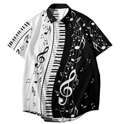 UIOKLMJH Herren Sommer Umlegekragen Hemd Streetwear Hawaiihemd Klavier Musik Schwarz Weiß Bedrucktes Hemd, 00318, M von UIOKLMJH