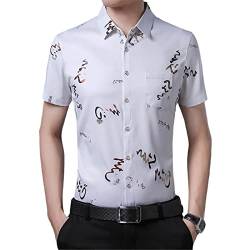 UIOKLMJH Sommer Herren Print Kurzarm Seidenhemd Männer Casual Slim Fit Shirts, weiß, L von UIOKLMJH