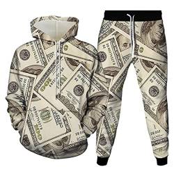 US Dollar Money 3D-Druck Herren Trainingsanzüge Damen Kapuzenpullover Sportbekleidung Hoodies + Jogginghose 2-teiliges Set Herbst Mode Kleidung, 1, S von UIOKLMJH