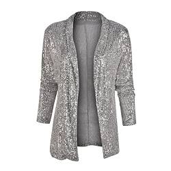 UJDKCF Frauen Pailletten Blazer und Jacken Lady Anzug Slim Sliver Shiny Blazer Silver S von UJDKCF