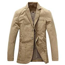 UJDKCF Frühling Militärjacke Blazer Männer 100% Baumwolle Casual Blazer Anzug Mantel M-5XL Khaki XL von UJDKCF