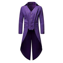 UJDKCF Herren Steampunk Gothic Jacket Victorian Tailcoat Vintage Kostüm Tuxedo Blazer Purple 4XL von UJDKCF