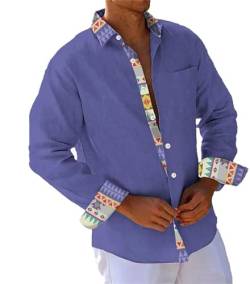 UJIAZ Herren Langarmhemd mit bedrucktem Rollkragen Modisches langärmeliges Retro-Strandhemd von UJIAZ