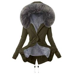 UJUNAOR Damen Winterjacke Parka Thermo Fleece Mantel mit Kapuze Elegant Slim Fit Lange Ärmel Messing Medium von UJUNAOR