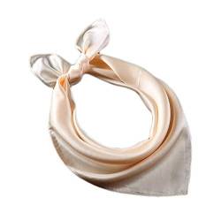 UK_Stone Damen Bandana Kopftuch Seidenschal Seidentuch Halstuch Nickituch 100% Seide Multifunktion Schal Unifarben 50 x 50cm, Beige von UK_Stone