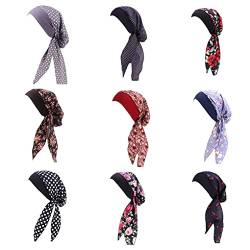 UK_Stone Damen Blumen Polka Punkt Kirsche Baumwolle Ethnisch Turban Mütze Chemo Kopftücher Haarverlust Kopfbedeckung (9er) von UK_Stone