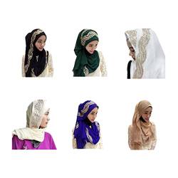 UK_Stone Damen Chiffon Einfarbig Muslimische Hijab Kopftuch Kopfbedeckung Islamischen Hijab Schal Indische Turban-Hüte Turbanmütze mit Champagner Muster (6er) von UK_Stone