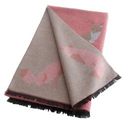 UK_Stone Damen Fuchs Pattern Pink Schal Halstuch Gross Poncho mit Quaste von UK_Stone