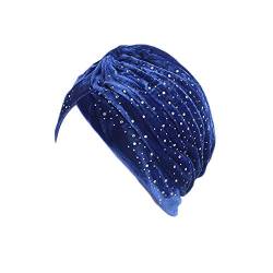 UK_Stone Damen Hijab Kopftuch Chemo Kopfbedeckung aus Samt Arabisch Turban mit Glitzer Dekor Unifarbe für Winter oder Herbst, Schatzblau von UK_Stone