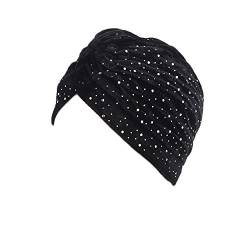 UK_Stone Damen Hijab Kopftuch Chemo Kopfbedeckung aus Samt Arabisch Turban mit Glitzer Dekor Unifarbe für Winter oder Herbst, Schwarz von UK_Stone