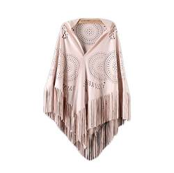 UK_Stone Damen Modisch Sonnenblumen Pattern Poncho Cape Fransen Umhang (Beige) von UK_Stone