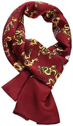 UK_Stone Halstuch Herren 100% Seide Schal Vintage Pattern Seidenschal Herrenschal, Drache mit Rot Hintergrund von UK_Stone
