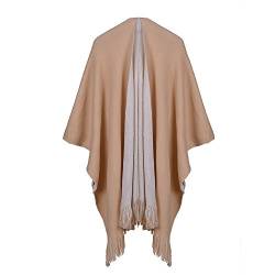 UK_Stone Poncho Damen Cape Trachtentuch Umhang Stola Unifarbig Schultertuch aus Acrylic Doppelseitige Schals mit Quaste Herbst und Winter, Beige von UK_Stone