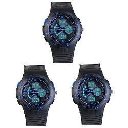UKCOCO 3 Stück Blaue Herren-Armbanduhren Übungsuhren Dual-Display-Armbanduhr Wasserabweisende Armbanduhren Für Herren Sportliche Herren-Armbanduhren Blaue Sportuhren Für Herren von UKCOCO