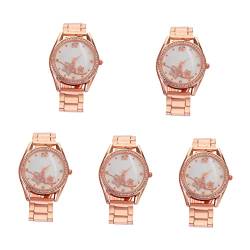 UKCOCO 5st Damen Quarzuhr Geschenk Ansehen Armbanduhr Für Damenarmbanduhren Uhr Mit Legierungsarmband Damengeschenke Damenuhr Roségold Handgelenk Sportdekor Student Glas Kleid Beiläufig von UKCOCO